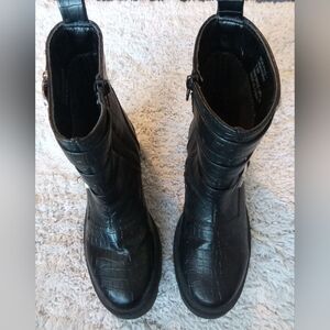 Sugar Black Croc-Embossed Ankle Booties